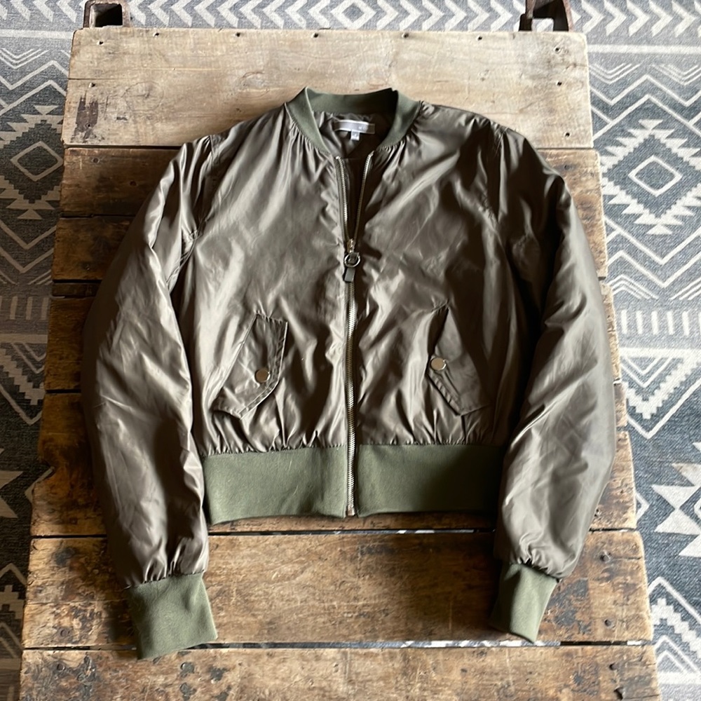 Green puffy bomber jacket